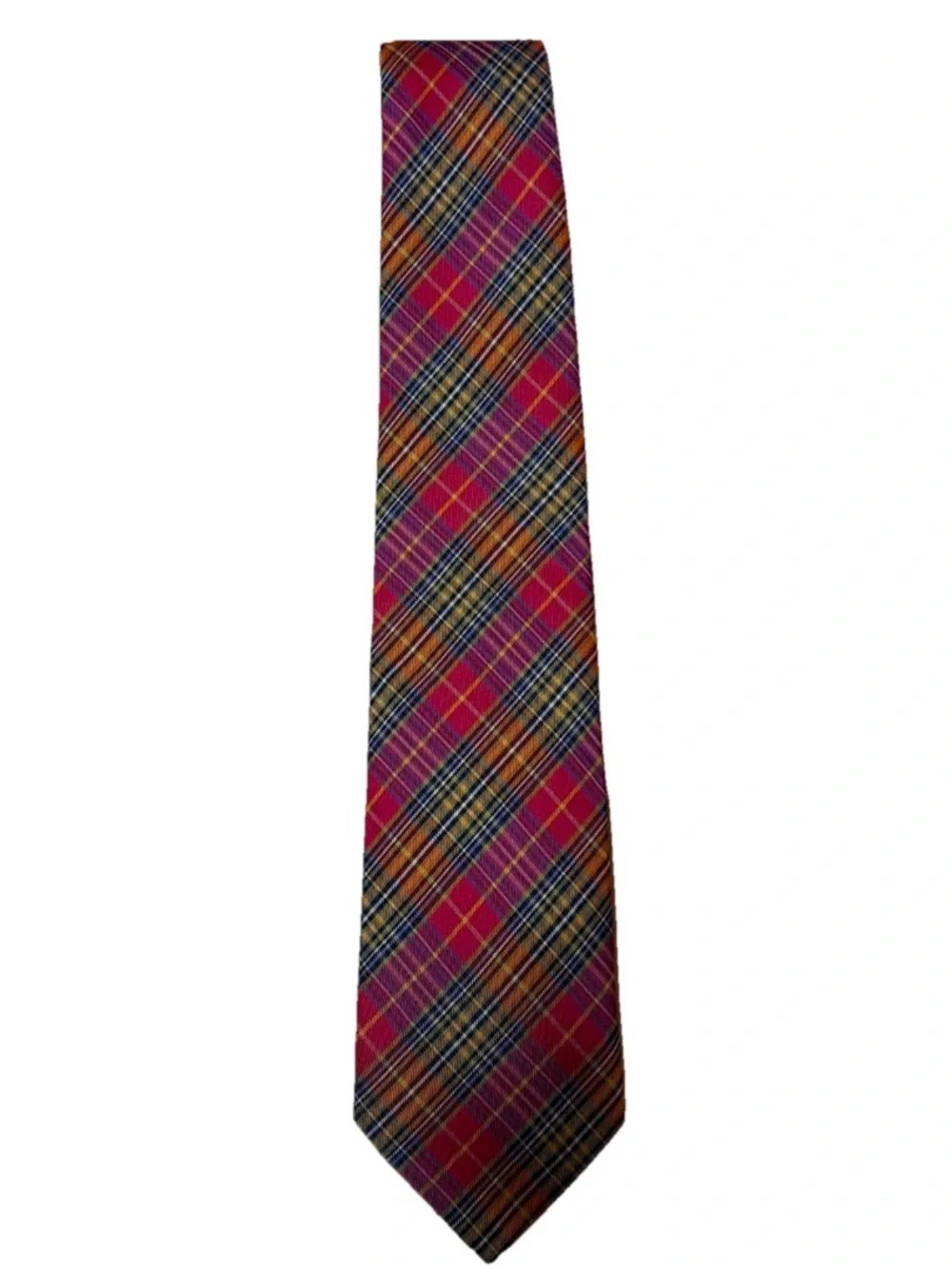 Seaward & Stearn London Silk Plaid Tartan Necktie Red/Orange